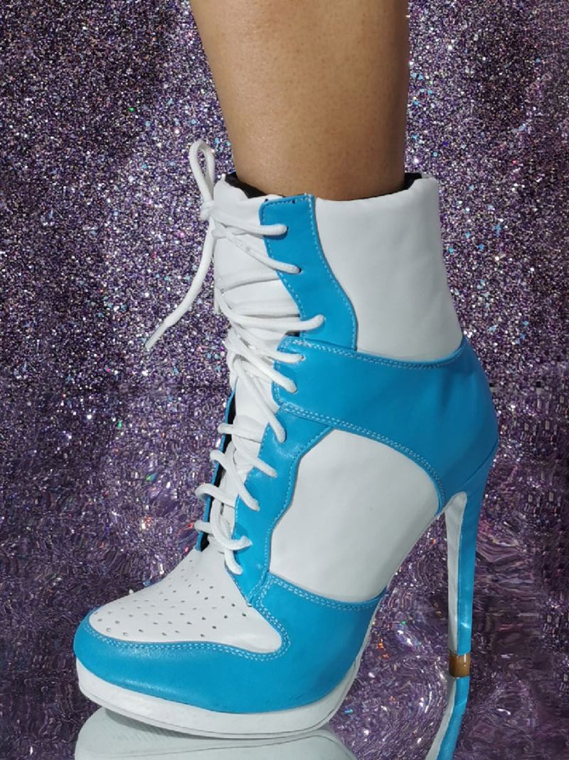 Botas Femininas Com Salto Agulha E Bico Redondo - Azul Céu Claro