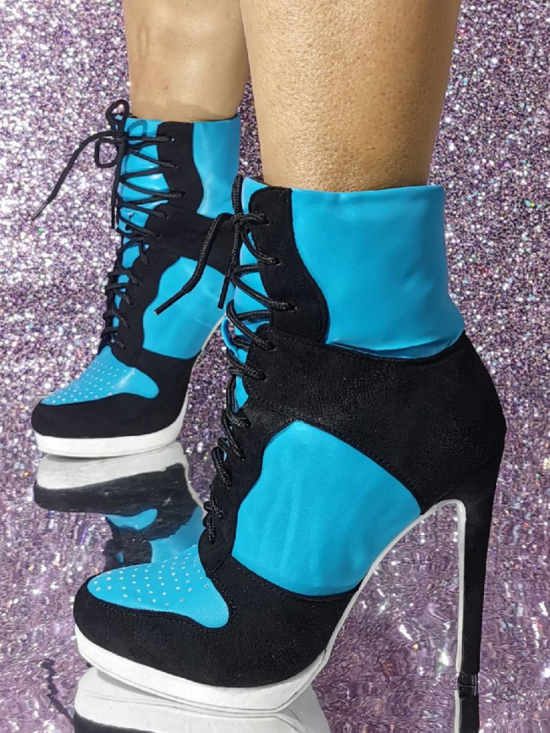 Botas Femininas Com Salto Agulha E Bico Redondo - Aqua