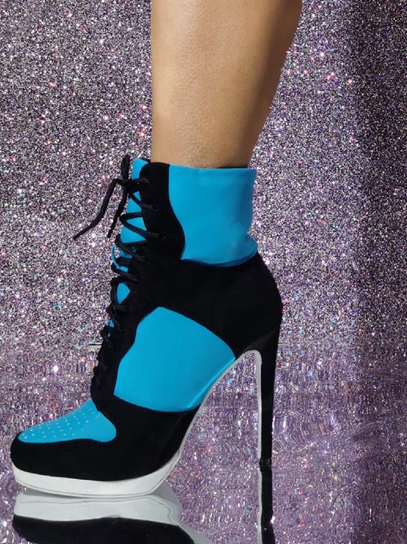 Botas Femininas Com Salto Agulha E Bico Redondo - Aqua