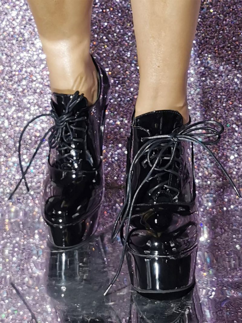 Botas Femininas Com Salto Agulha E Bico Redondo - Preto