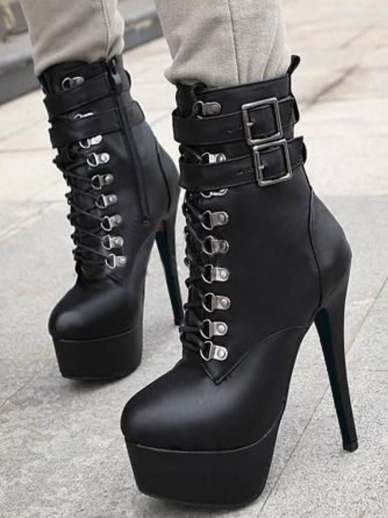 Botas Femininas Com Salto Agulha E Cano Médio Em Preto - Preto