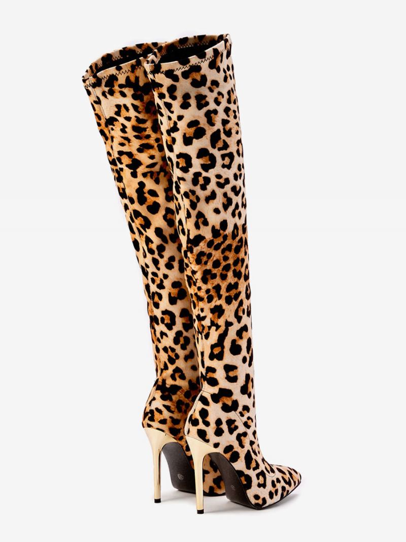 Botas Femininas Com Salto Agulha Sobre O Joelho Estampa Leopardo - Leopardo