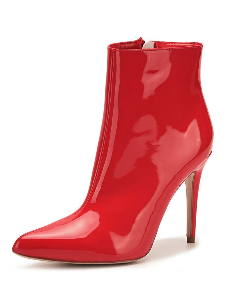 Botas Femininas Couro Com Zíper Preto E Bico Fino - Vermelho