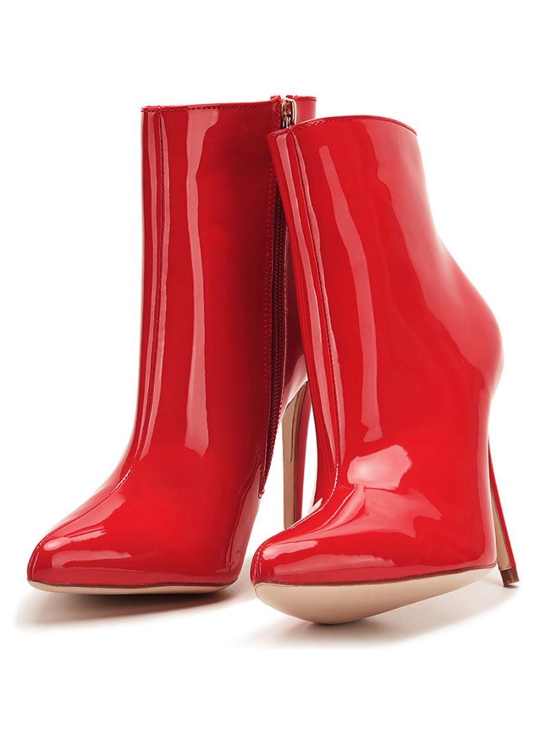 Botas Femininas Couro Com Zíper Preto E Bico Fino - Vermelho