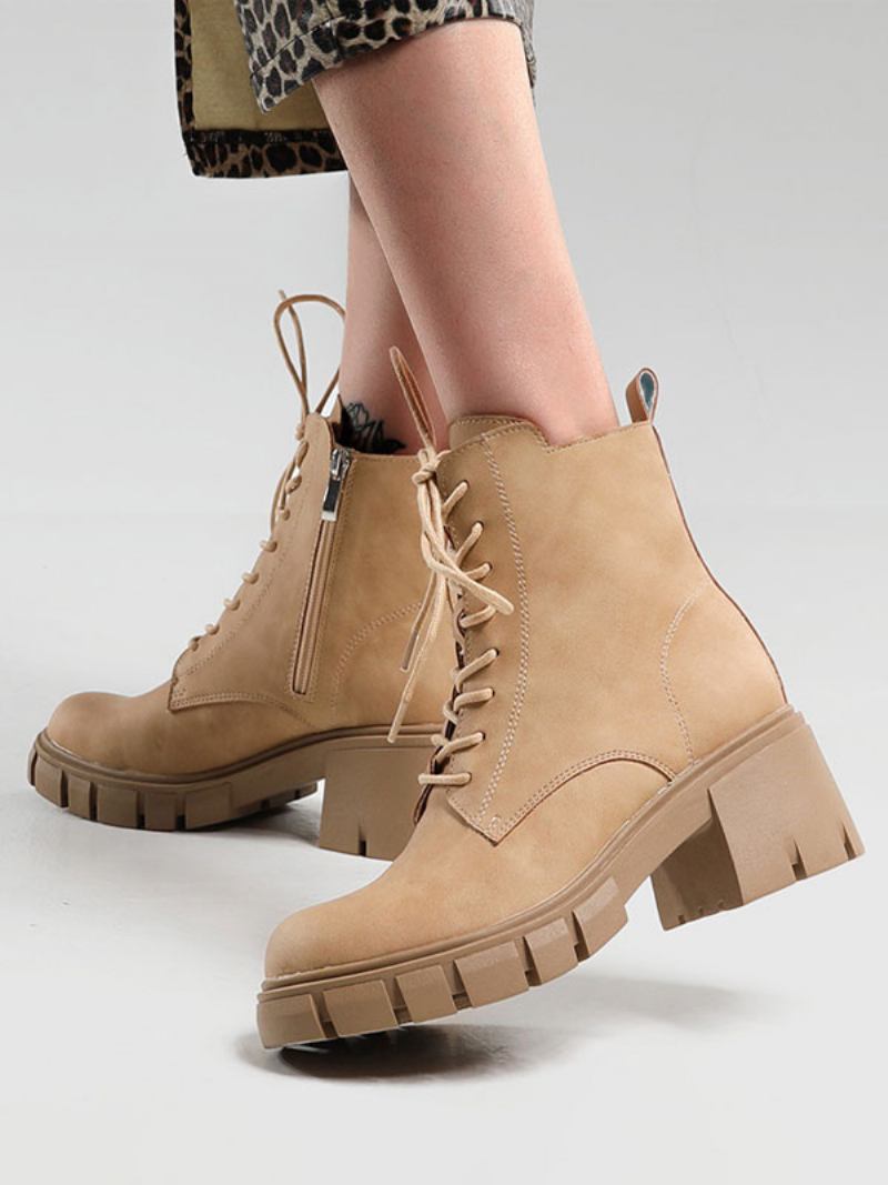 Botas Femininas Couro Pu Com Bico Fino E Salto Grosso - Amarelo Claro