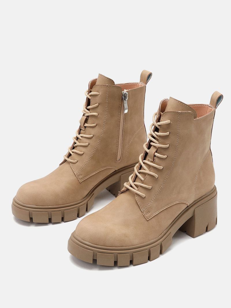 Botas Femininas Couro Pu Com Bico Fino E Salto Grosso - Amarelo Claro