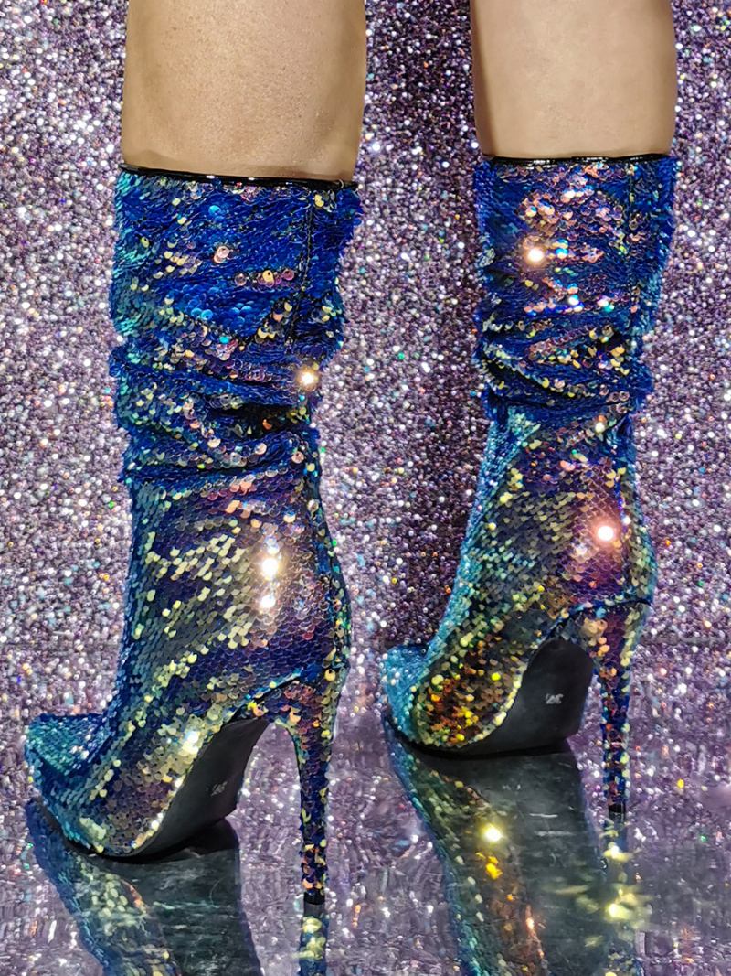 Botas Femininas Despojadas Com Glitter E Salto Agulha Bico Fino - Ombre