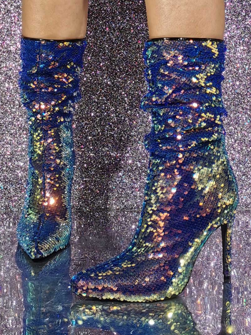 Botas Femininas Despojadas Com Glitter E Salto Agulha Bico Fino - Ombre