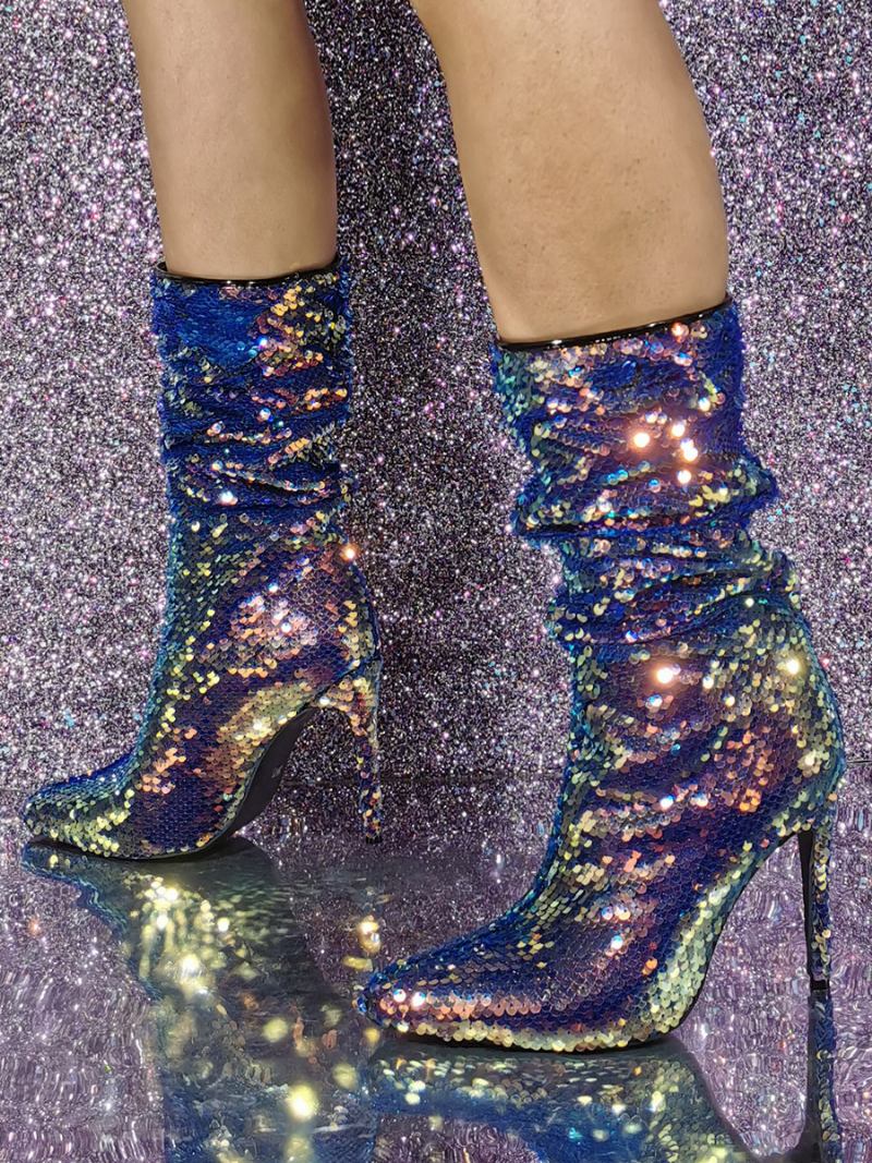 Botas Femininas Despojadas Com Glitter E Salto Agulha Bico Fino - Ombre