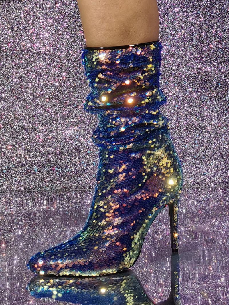 Botas Femininas Despojadas Com Glitter E Salto Agulha Bico Fino - Ombre