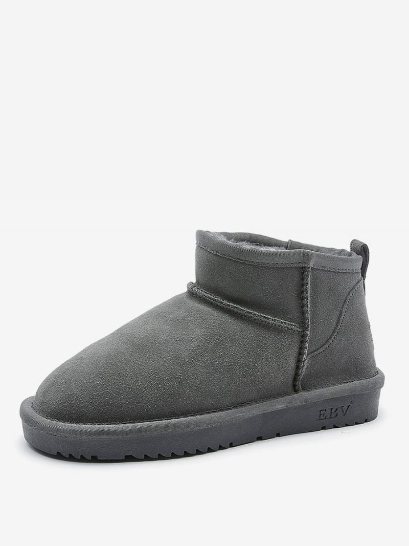 Botas Femininas Inverno Camurça Couro Bico Redondo Neve Planas - Cinza