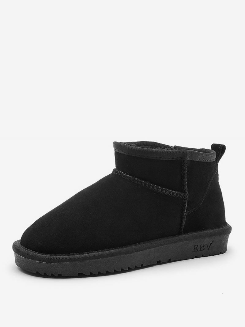 Botas Femininas Inverno Camurça Couro Bico Redondo Neve Planas - Preto