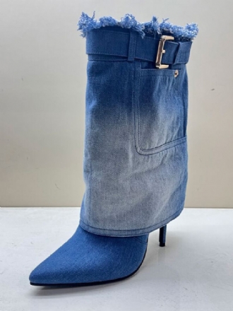 Botas Femininas Lona Com Salto Agulha E