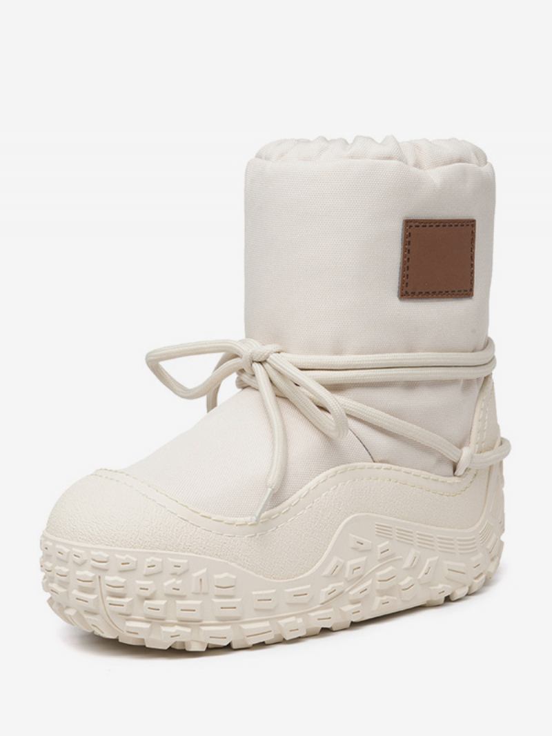 Botas Femininas Lona Para Neve Bico Redondo Branco Inverno Com Cadarço