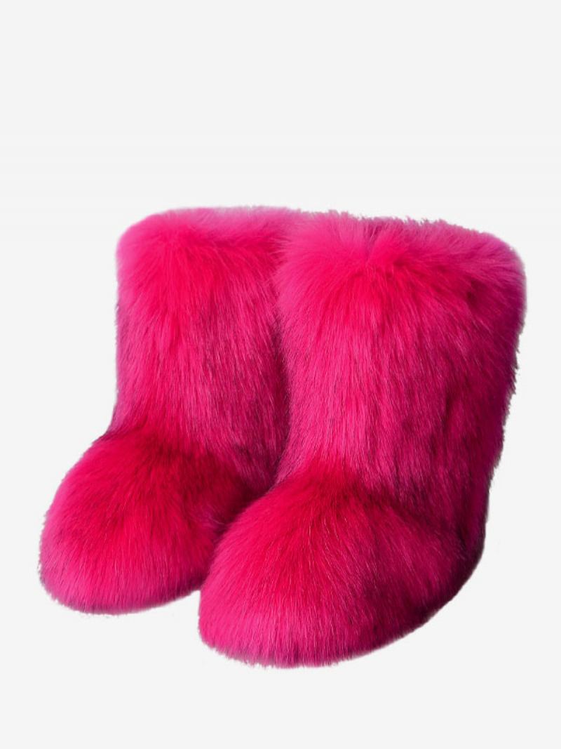 Botas Femininas Marrons Inverno Com Detalhe Pele Sintética E Bico Redondo Pata Urso - Rosa