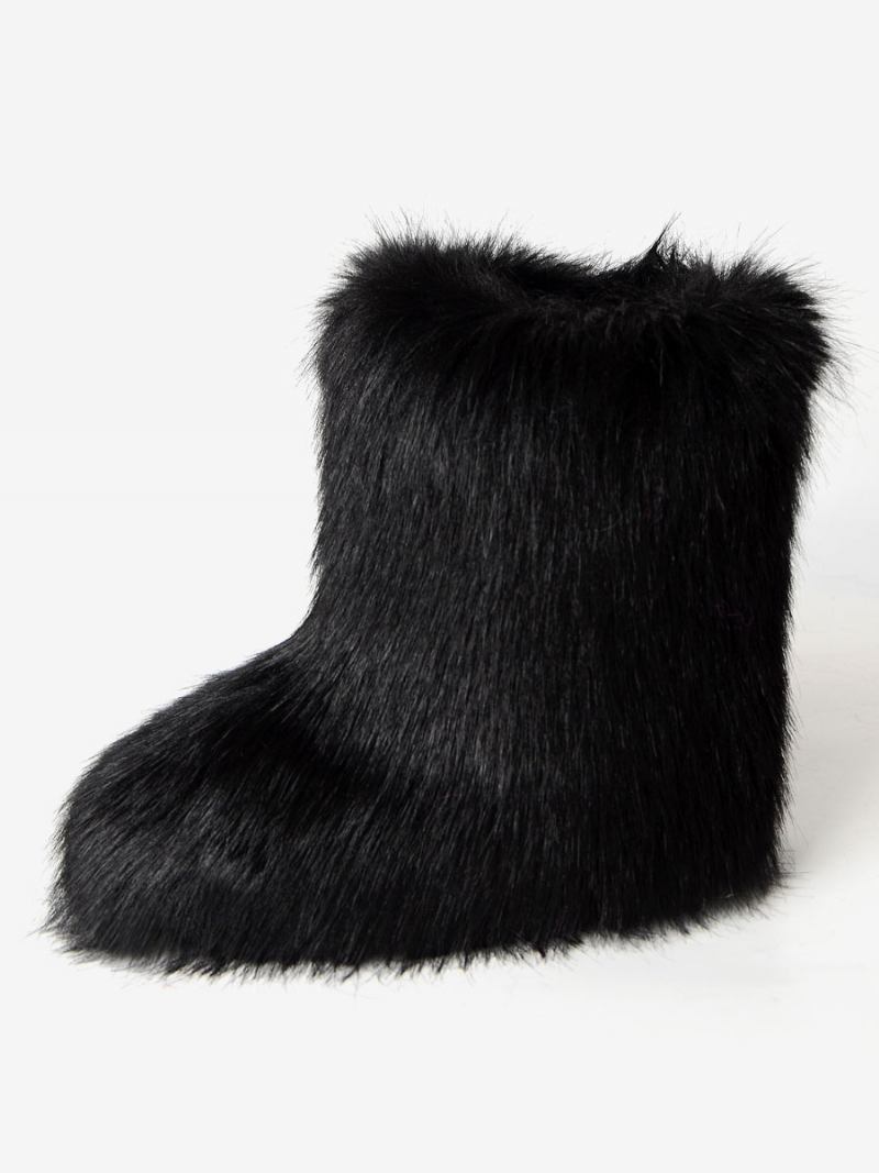 Botas Femininas Marrons Inverno Com Detalhe Pele Sintética E Bico Redondo Pata Urso - Preto