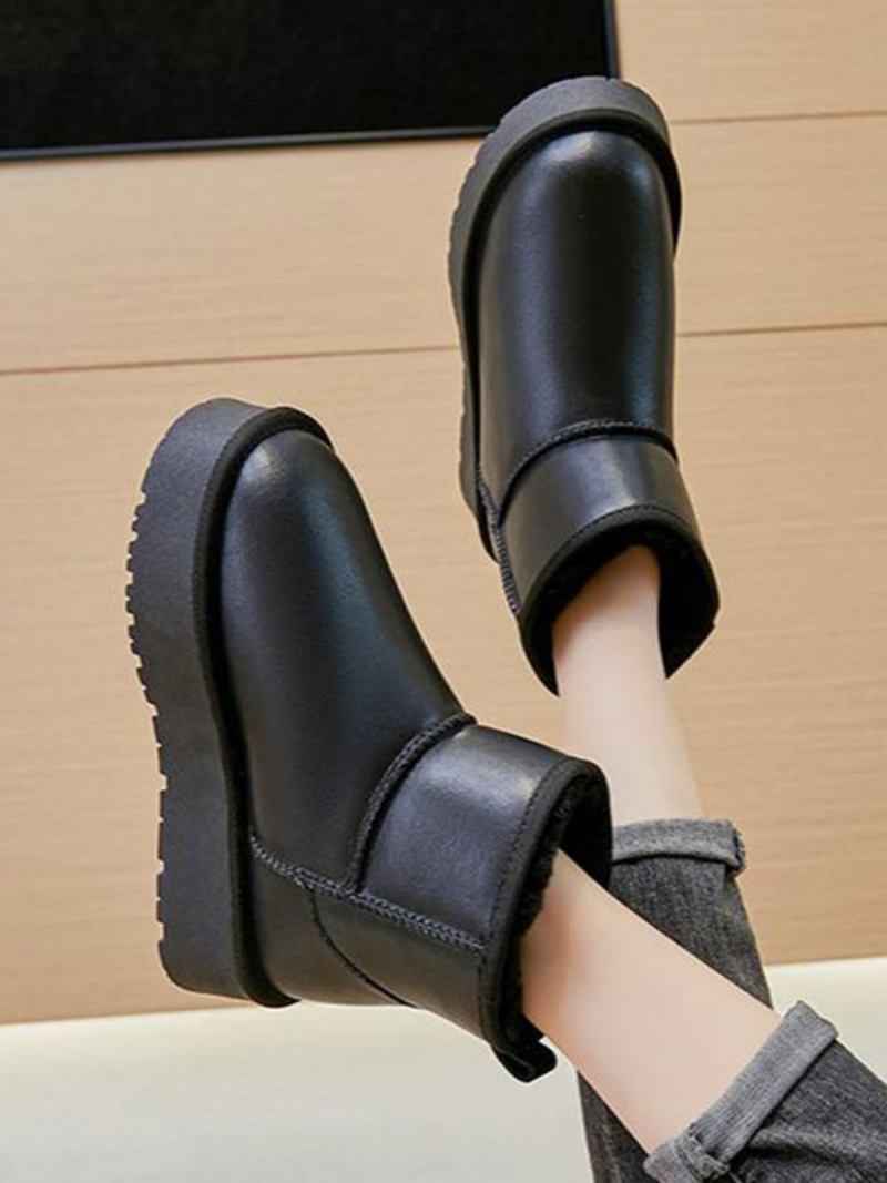 Botas Femininas Neve Com Bico Redondo E Damasco Inverno - Preto