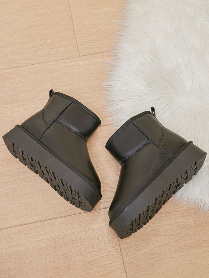 Botas Femininas Neve Com Bico Redondo E Damasco Inverno - Preto