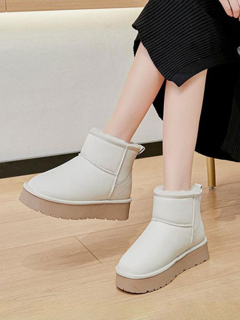 Botas Femininas Neve Com Bico Redondo E Damasco Inverno - Branco