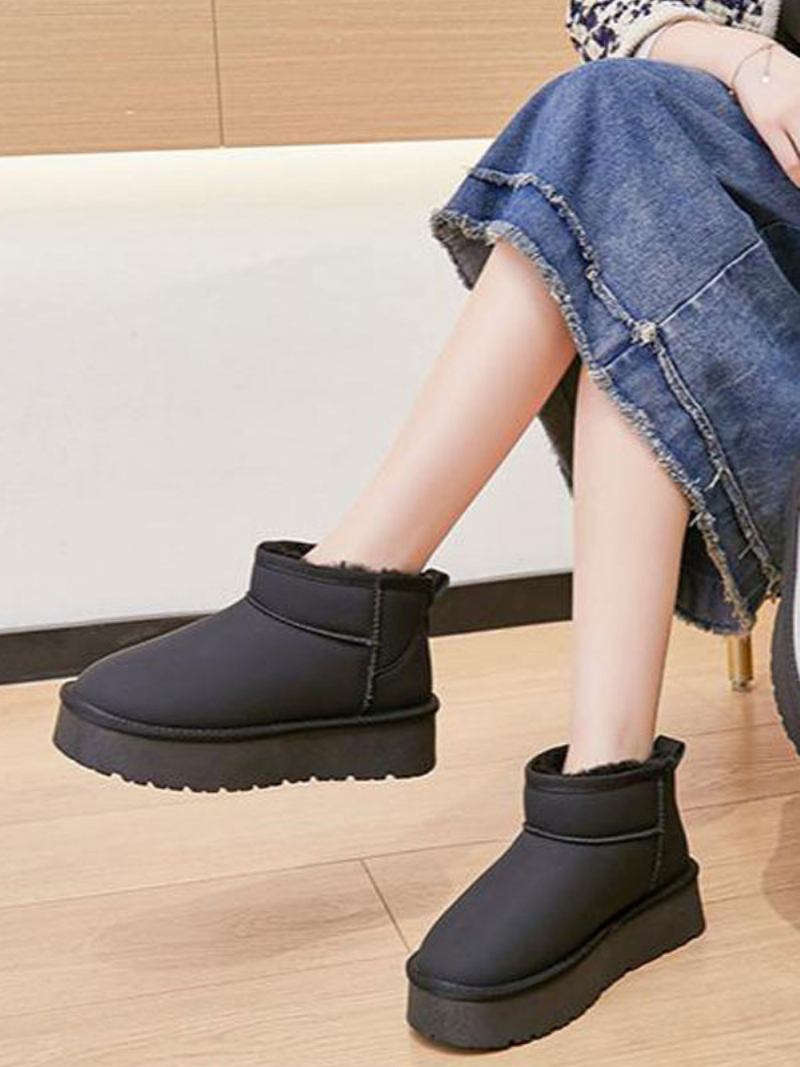 Botas Femininas Neve Com Bico Redondo E Inverno - Preto