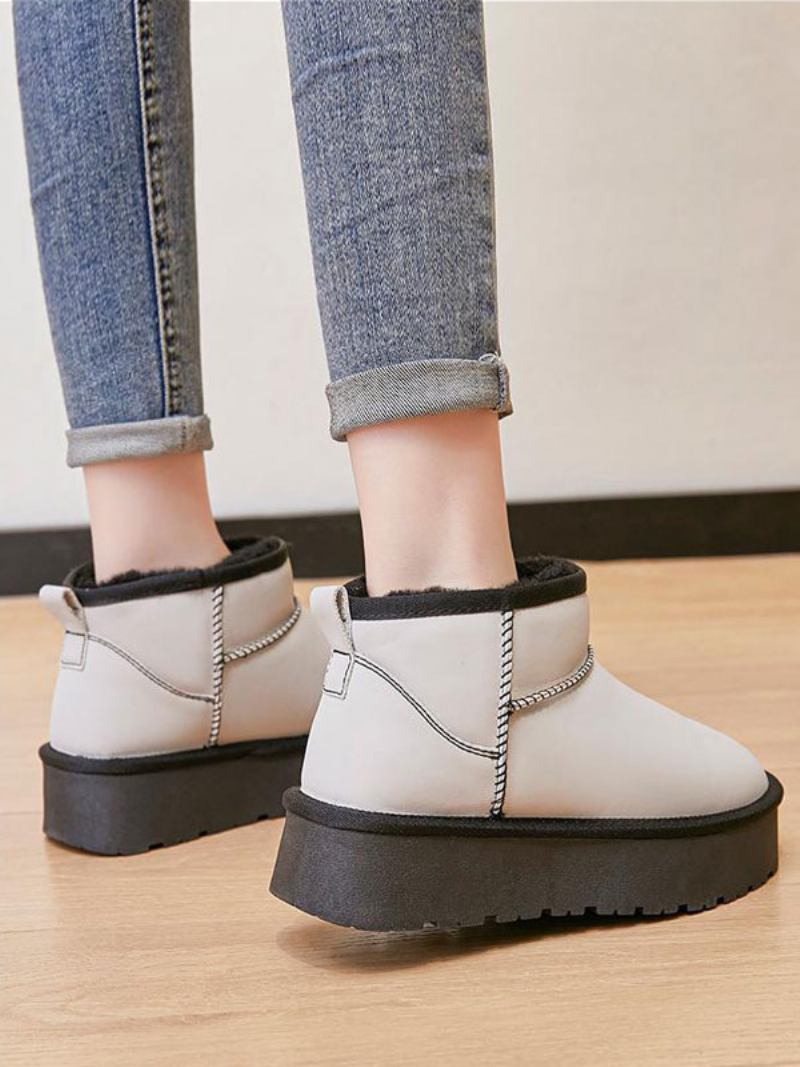 Botas Femininas Neve Com Bico Redondo E Inverno - Branco