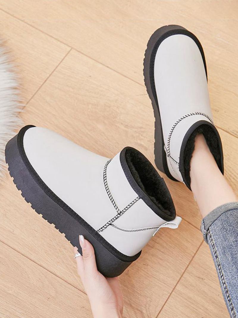 Botas Femininas Neve Com Bico Redondo E Inverno - Branco