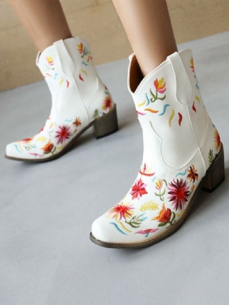 Botas Femininas Ocidentais Com Bico Fino Branco E Cowboy