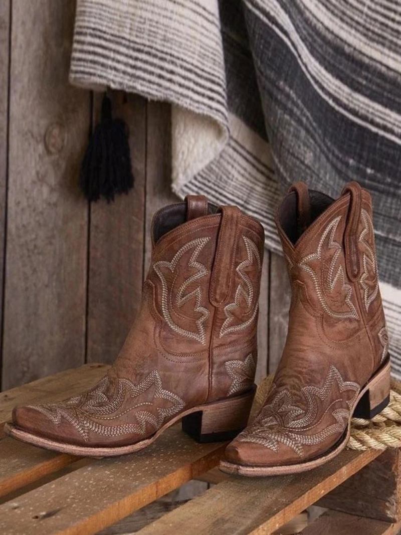 Botas Femininas Ocidentais Cowboy Bordadas