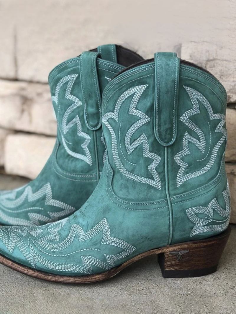 Botas Femininas Ocidentais Cowboy Bordadas - Azul Céu Claro