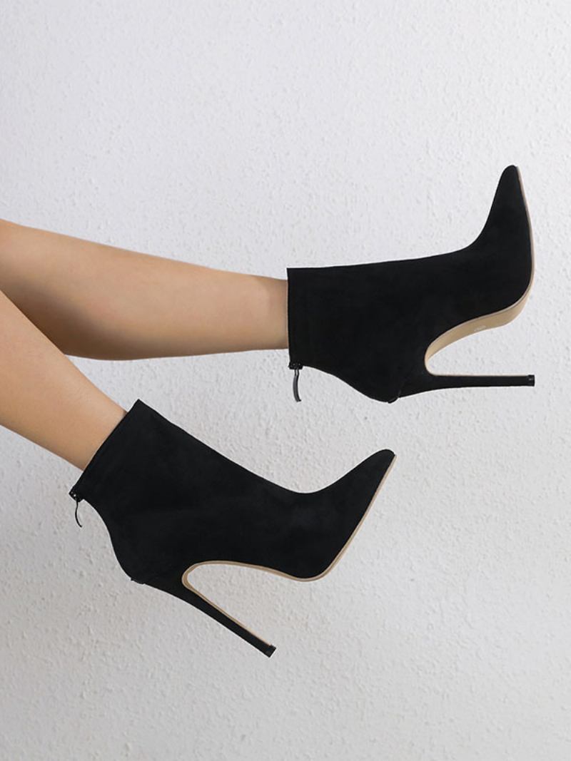 Botas Femininas Pretas Com Bico Fino E Salto Agulha - Preto