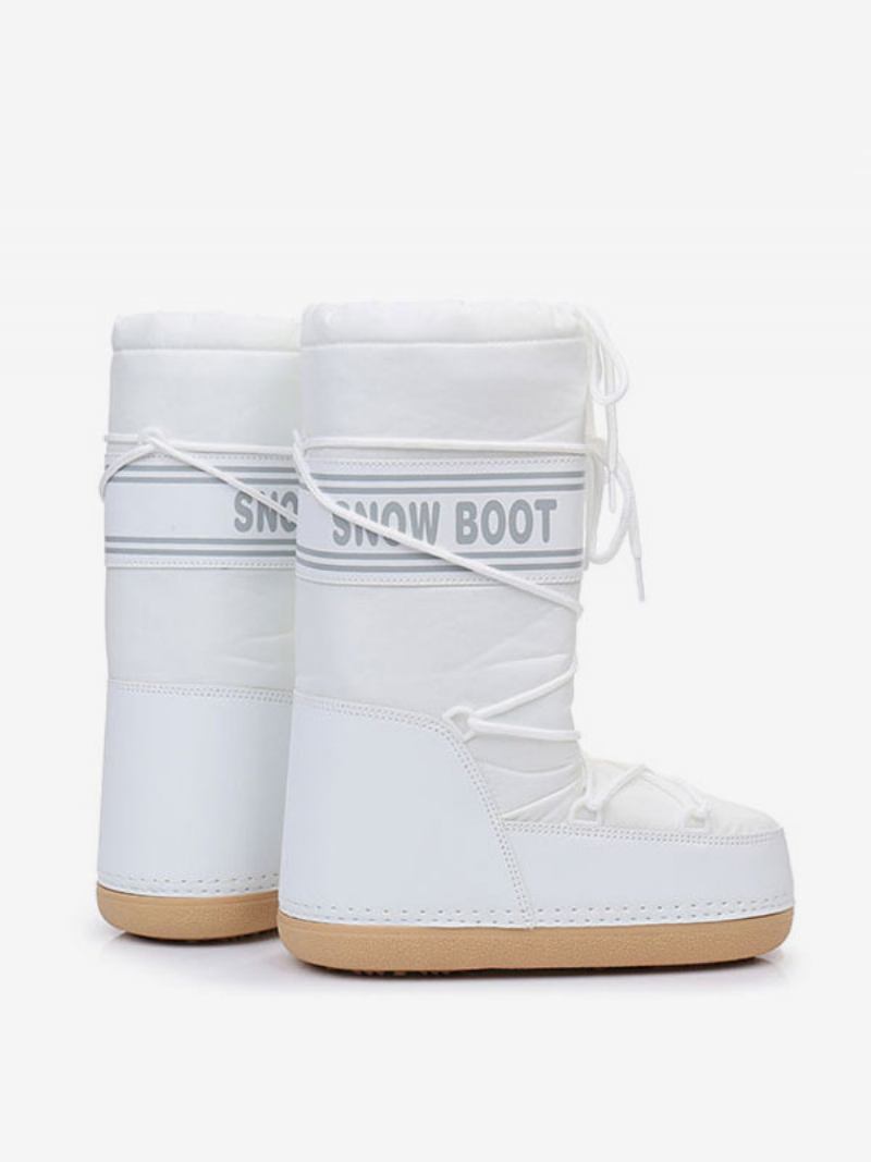 Botas Femininas Pretas Para Neve Com Bico Redondo E Cadarço Inverno - Branco