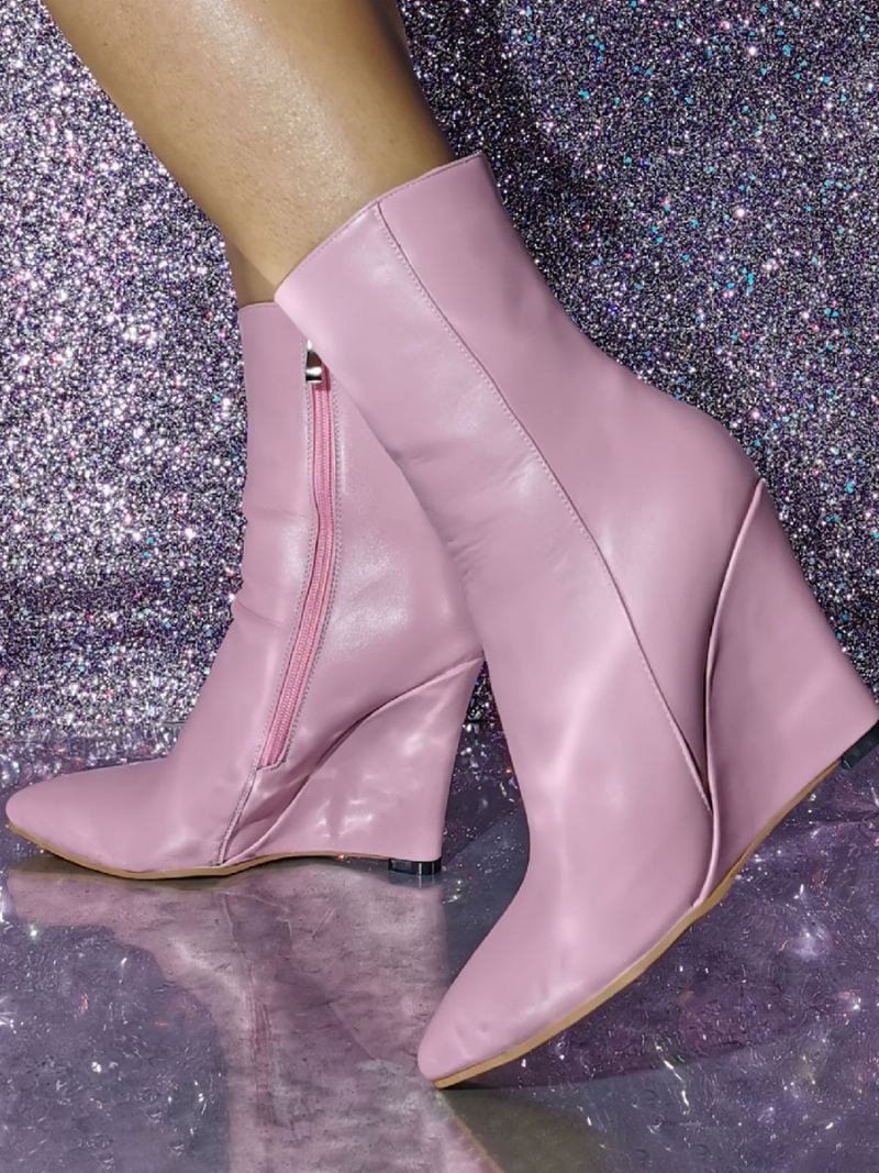 Botas Femininas Salto Agulha Com Bico Fino - Rosa