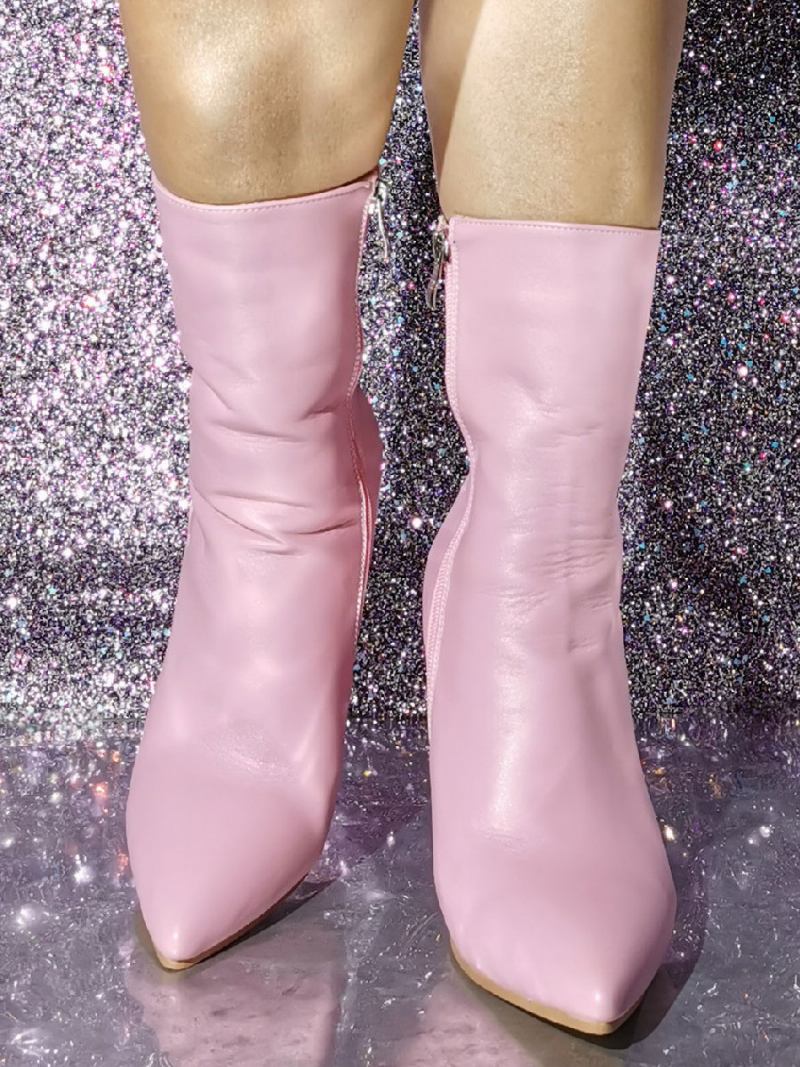 Botas Femininas Salto Agulha Com Bico Fino - Rosa