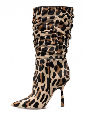 Botas Femininas Salto Agulha Com Estampa Leopardo E Médio