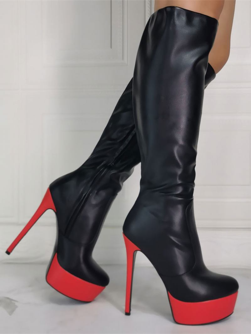 Botas Femininas Salto Agulha Plus Size Plataforma Preto Céu Alto Joelho Altas - Preto