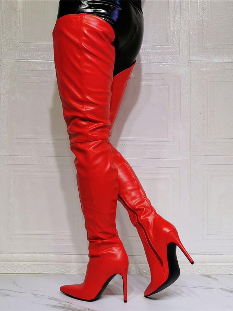 Botas Femininas Salto Agulha Sexy Na Coxa - Vermelho