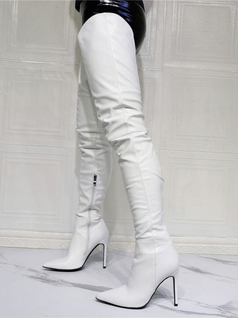 Botas Femininas Salto Agulha Sexy Na Coxa - Branco