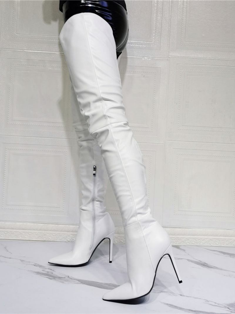 Botas Femininas Salto Agulha Sexy Na Coxa - Branco