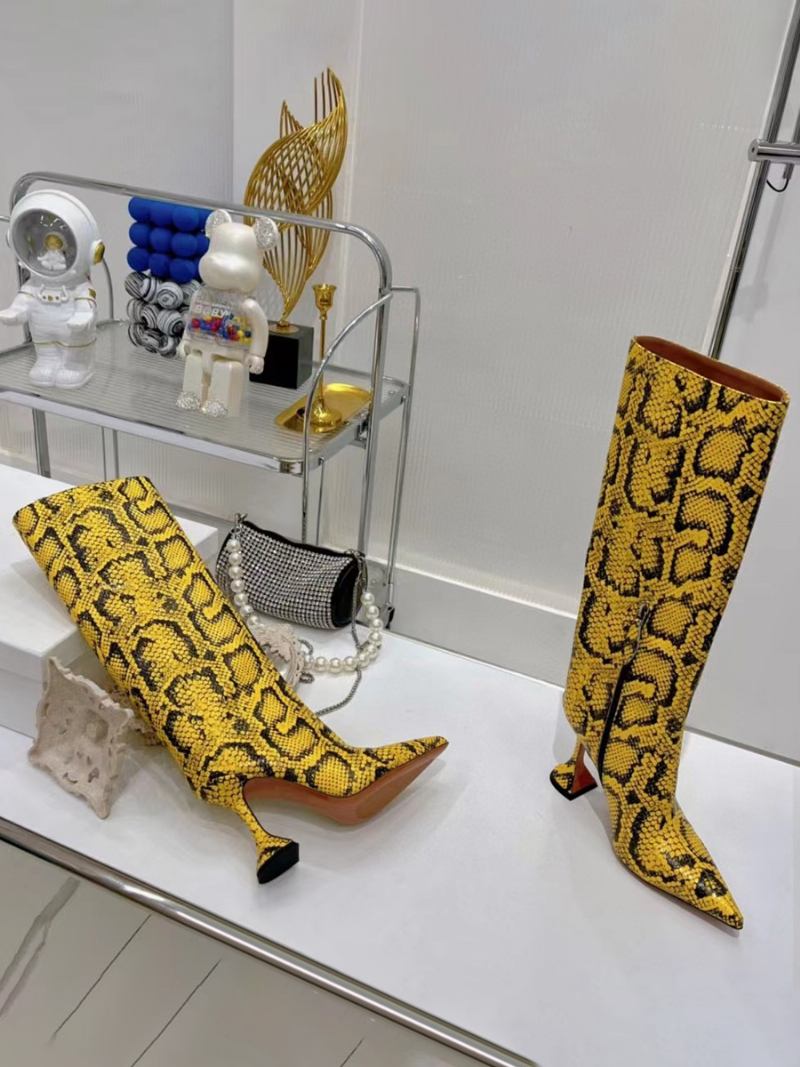 Botas Femininas Salto Alto Cobra Amarela Padrão Médio Com Bico Fino - Amarelo