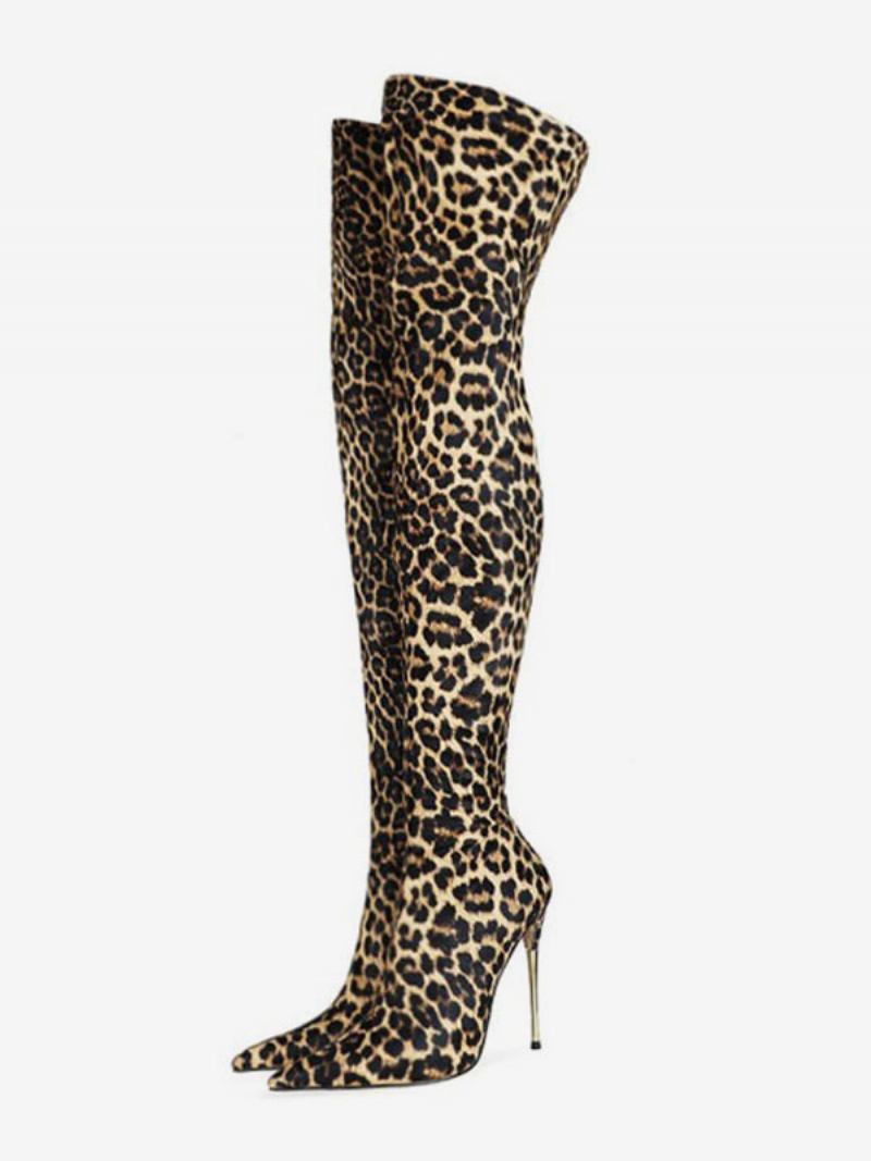 Botas Femininas Salto Alto Com Estampa Leopardo