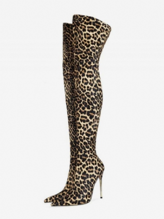 Botas Femininas Salto Alto Com Estampa Leopardo