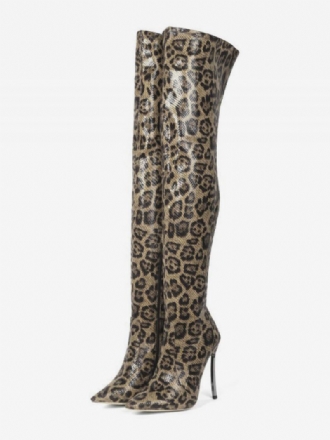 Botas Femininas Salto Alto Com Estampa Leopardo