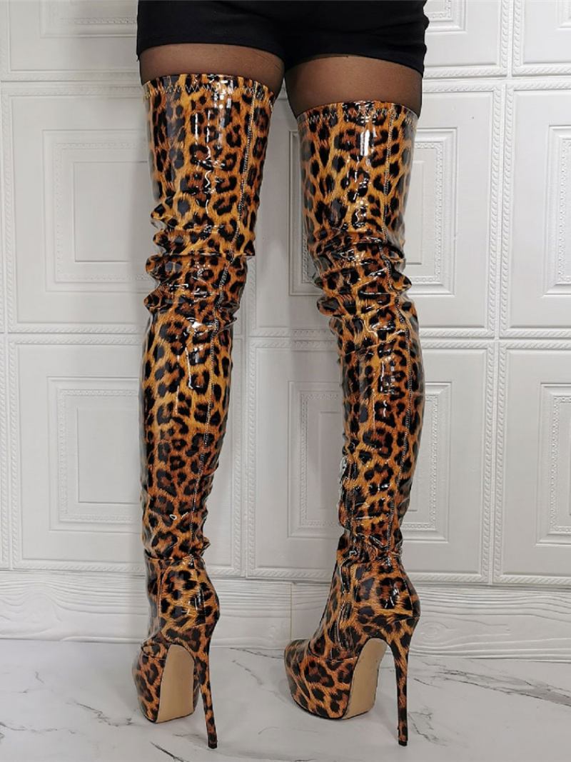 Botas Femininas Salto Alto Com Plataforma Estampa Animal - Leopardo