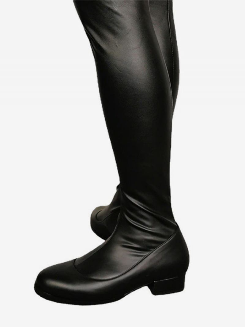 Botas Femininas Salto Alto Na Coxa Couro Pu - Preto