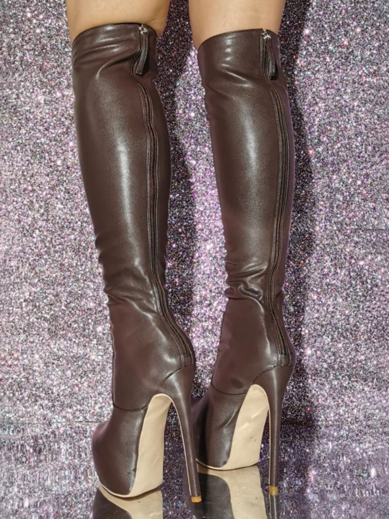 Botas Femininas Salto Alto Sexy Com Plataforma Marrom - Castanho Profundo