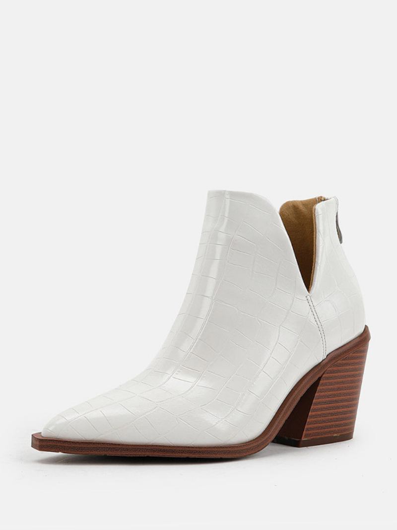 Botas Femininas Salto Grosso E Bico Fino - Branco