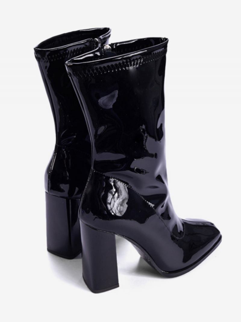 Botas Femininas Salto Grosso E Bico Quadrado - Preto