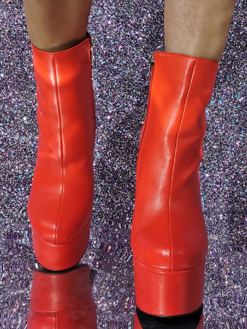 Botas Femininas Salto Grosso E Bico Redondo - Vermelho