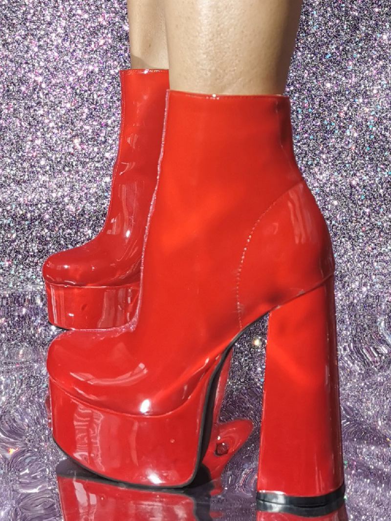 Botas Femininas Salto Grosso E Bico Redondo - Vermelho