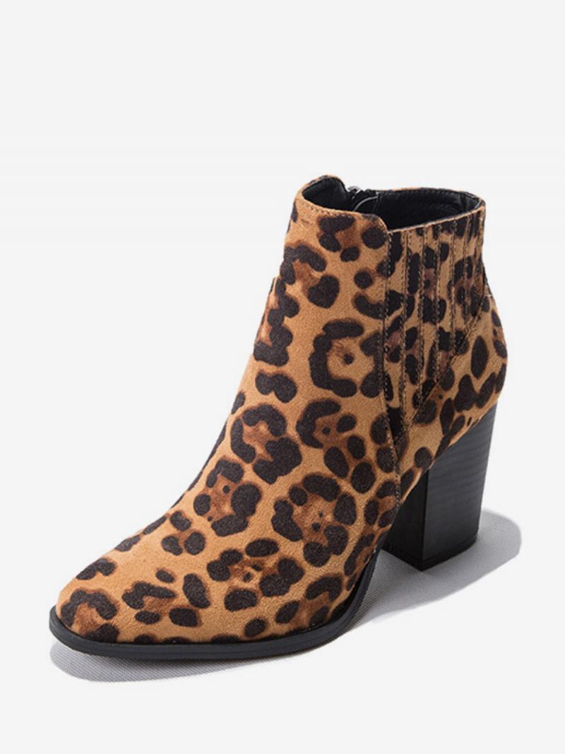 Botas Femininas Salto Grosso E Bico Redondo - Leopardo